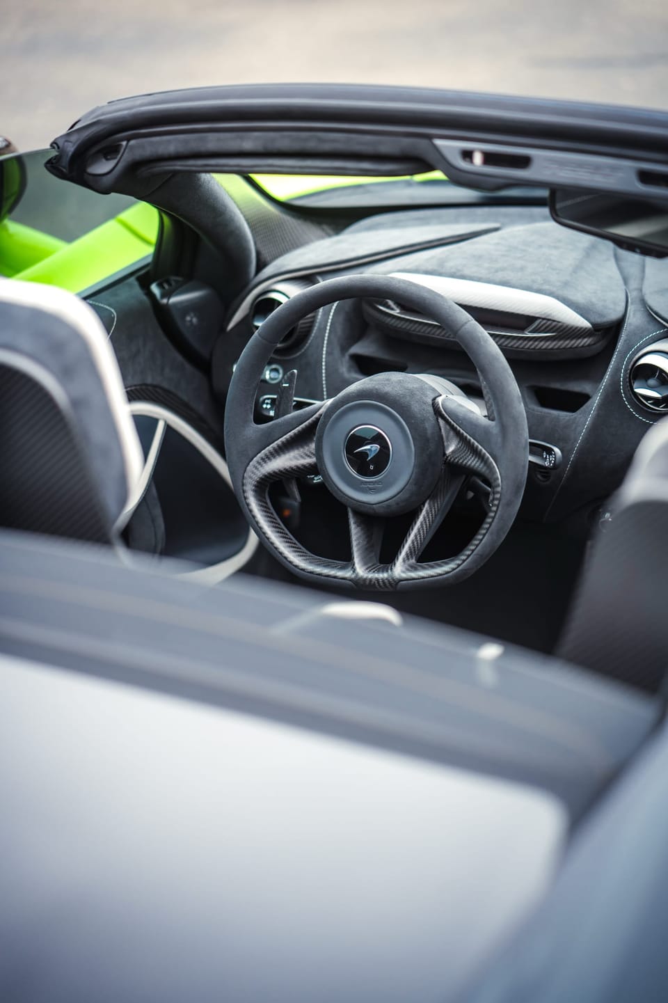 Interior of a McLaren with lime accents